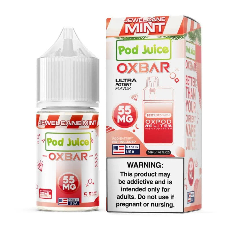 Pod Juice OXBAR vape juice bottle and packaging on a white background