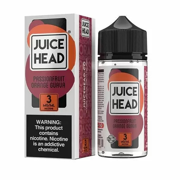 Juice Head Passionfruit Orange Guava e-liquid bottle and packaging on a white background