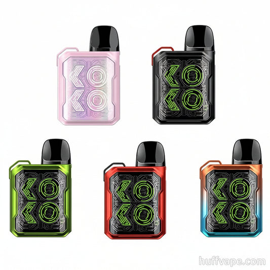 Set of KOVO vape devices in various colors on a white background