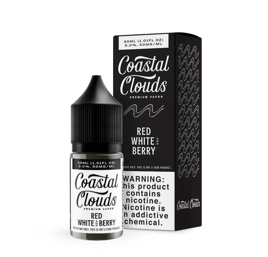 Coastal Clouds vape juice bottle and packaging on a white background