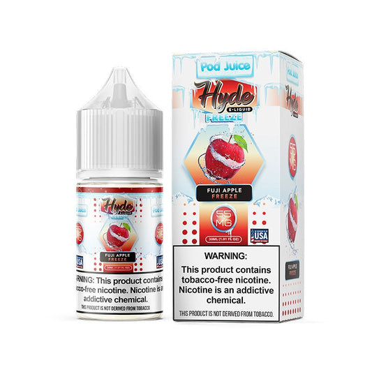 Vape juice bottle and packaging with 'Hyde' branding on a white background