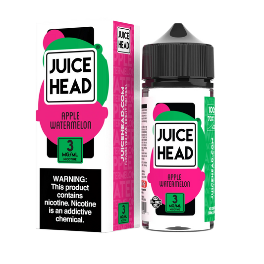 Juice Head Apple Watermelon e-liquid bottle and packaging on a white background