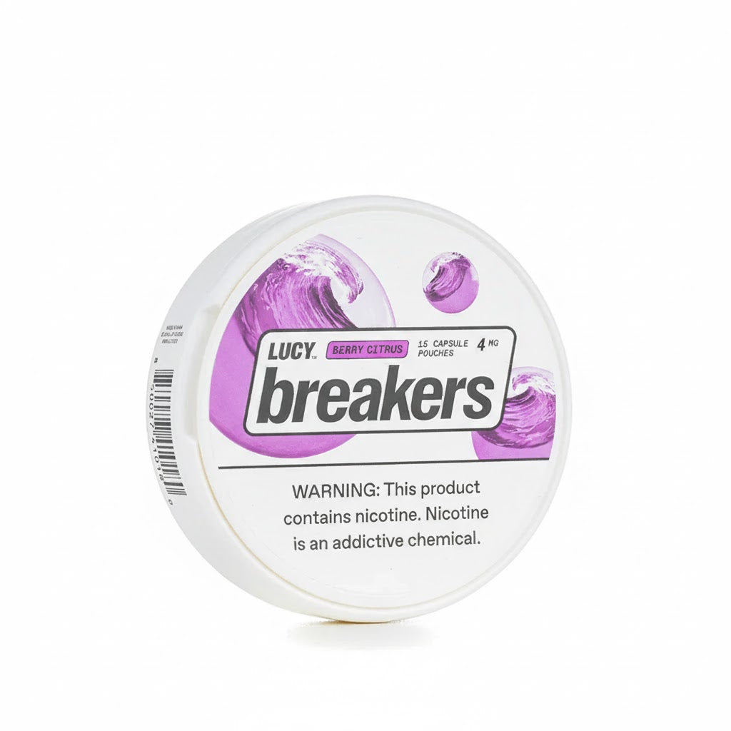 Pack of Breakers Lucy berry citrus nicotine pouches on a white background