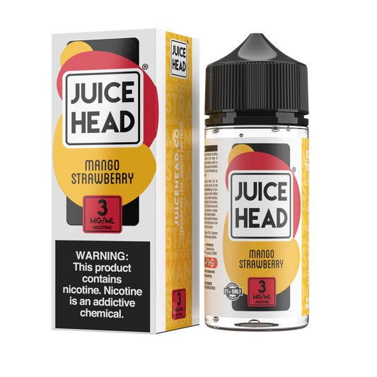 Juice Head Mango Strawberry e-liquid bottle and packaging on a white background
