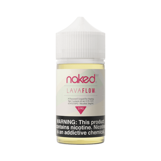 Naked Lava Flow vape juice bottle on a green background