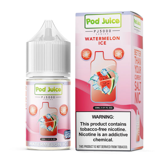 Pod Juice Watermelon Ice e-liquid bottle and packaging on a white background