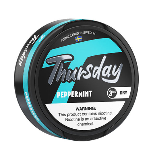 Thursday peppermint nicotine product packaging on a white background