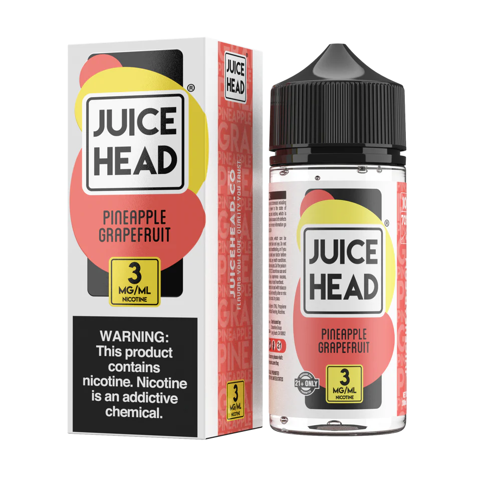 Juice Head Pineapple Grapefruit e-liquid bottle and packaging on a white background