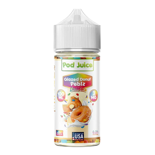 Pod Juice Glazed Donut Pebiz vape juice bottle on a white background