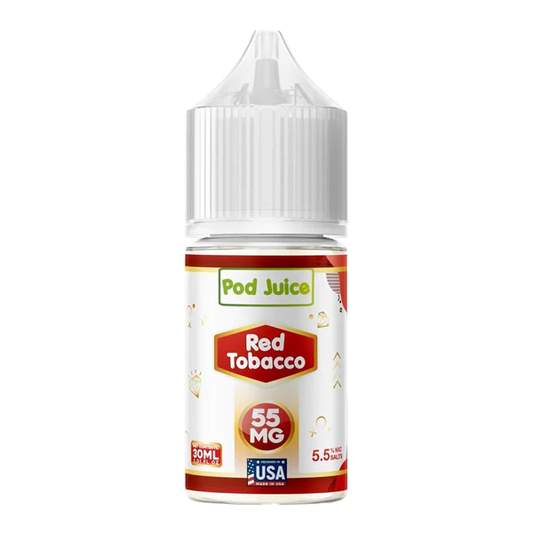 Pod Juice Red Tobacco e-liquid bottle on a white background