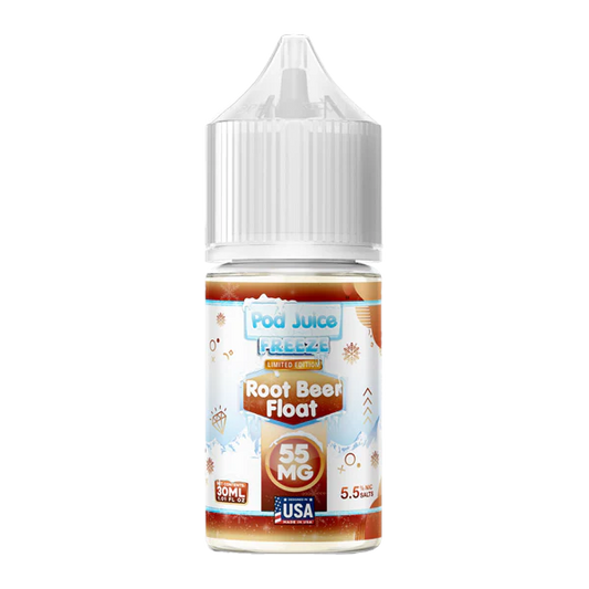 Pod Juice Freeze Root Beer Float vape juice bottle on a white background