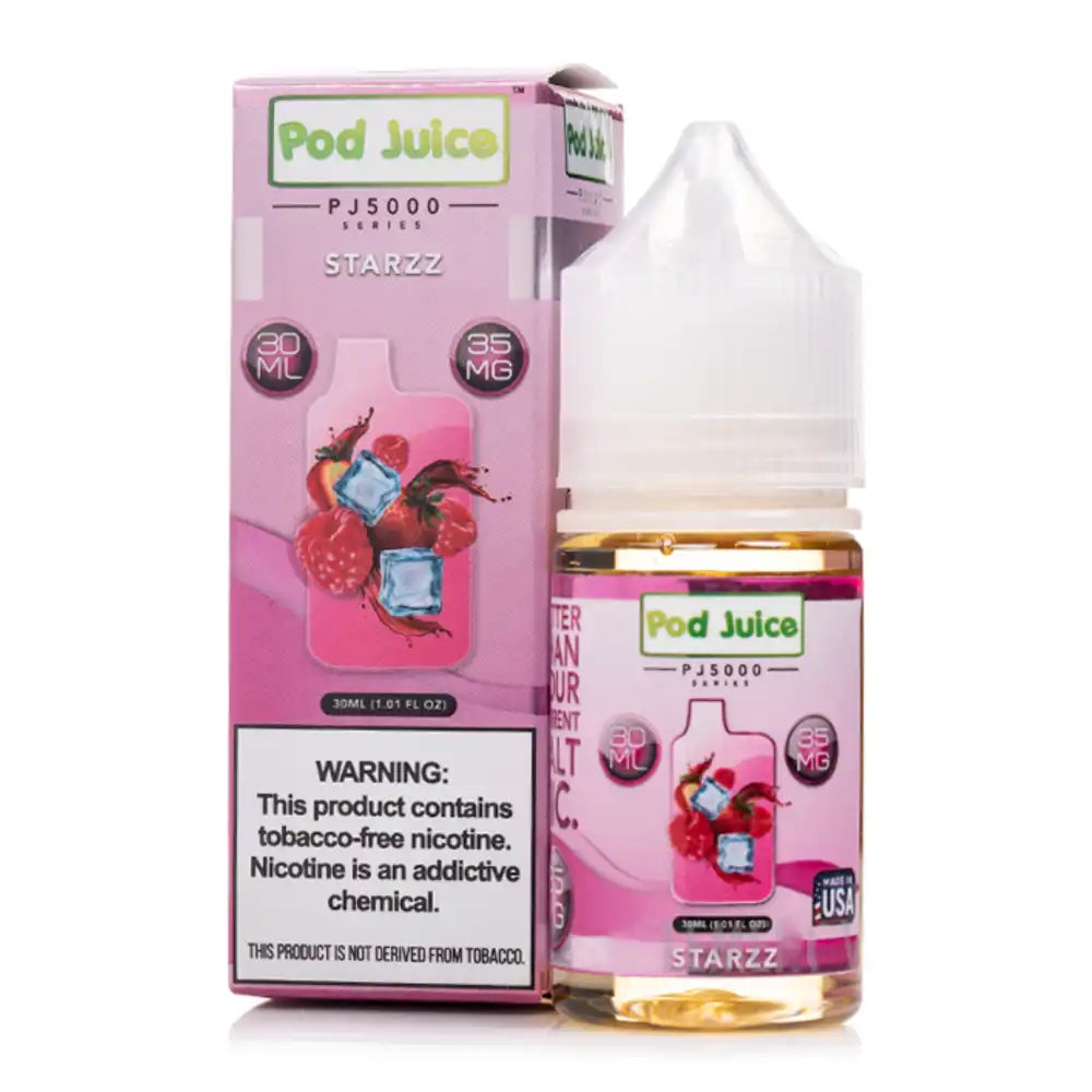 Pod Juice Starzz vape juice bottle and packaging on a white background