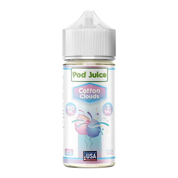Pod Juice Cotton Clouds vape juice bottle on a white background