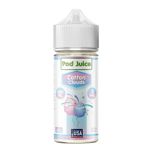 Pod Juice Cotton Clouds vape juice bottle on a white background
