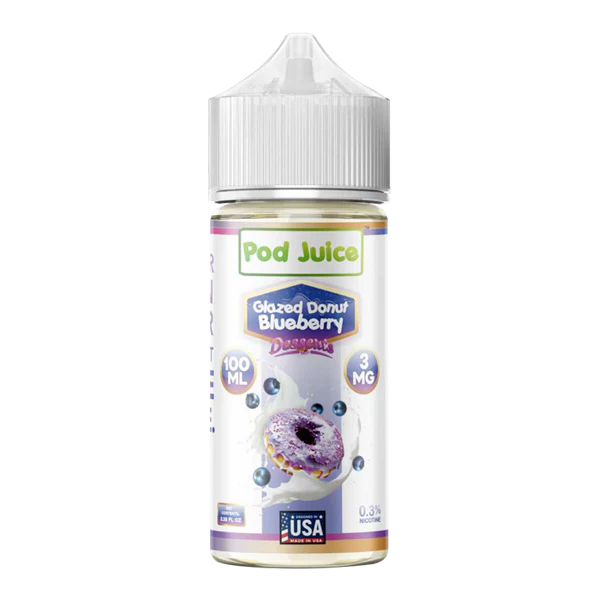 Pod Juice Glazed Donut Blueberry e-liquid bottle on a white background
