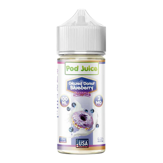Pod Juice Glazed Donut Blueberry e-liquid bottle on a white background