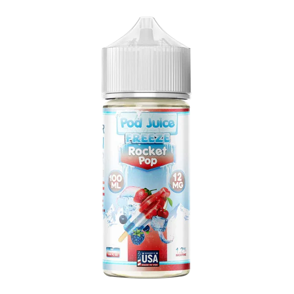 Pod Juice Rocket Pop vape juice bottle on a white background