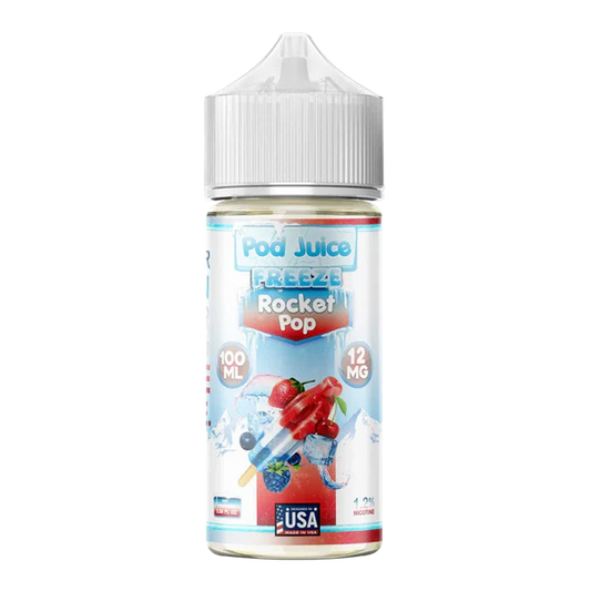 Pod Juice Rocket Pop vape juice bottle on a white background