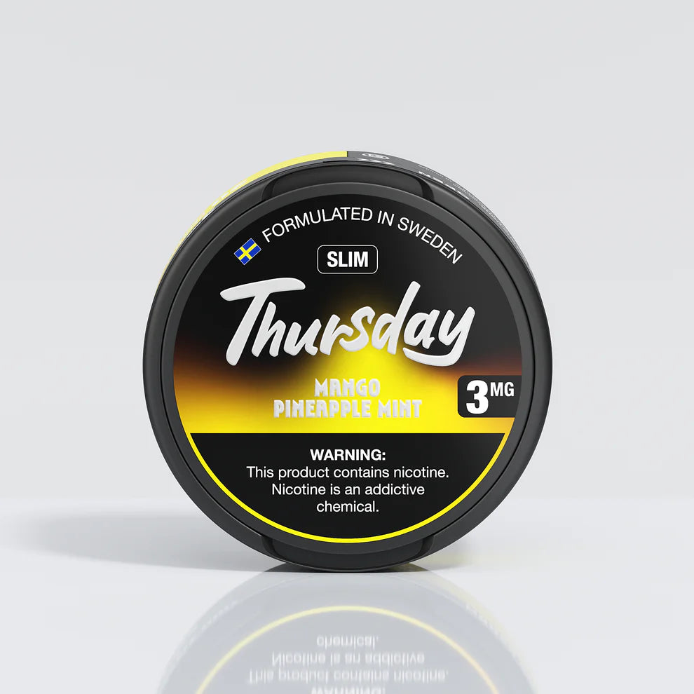 Thursday brand tobacco product packaging on a light gray background