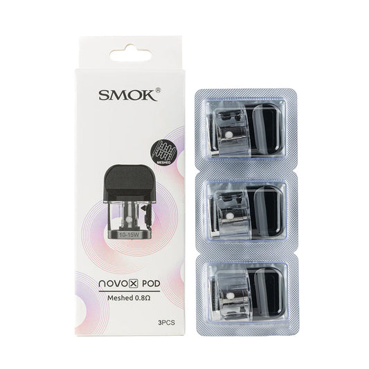 SMOK Novo X pod packaging with three pods on a white background
