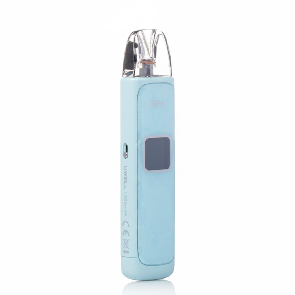 Light blue vape device on a white background