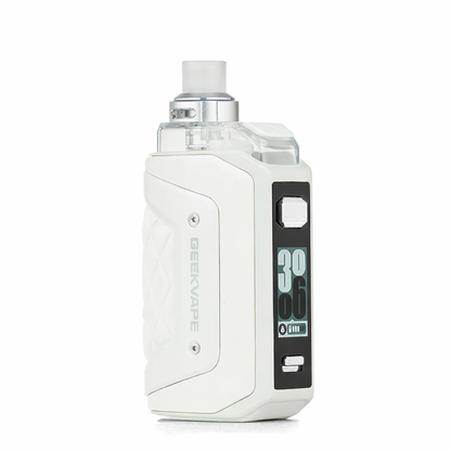 White vape device with digital display on a white background