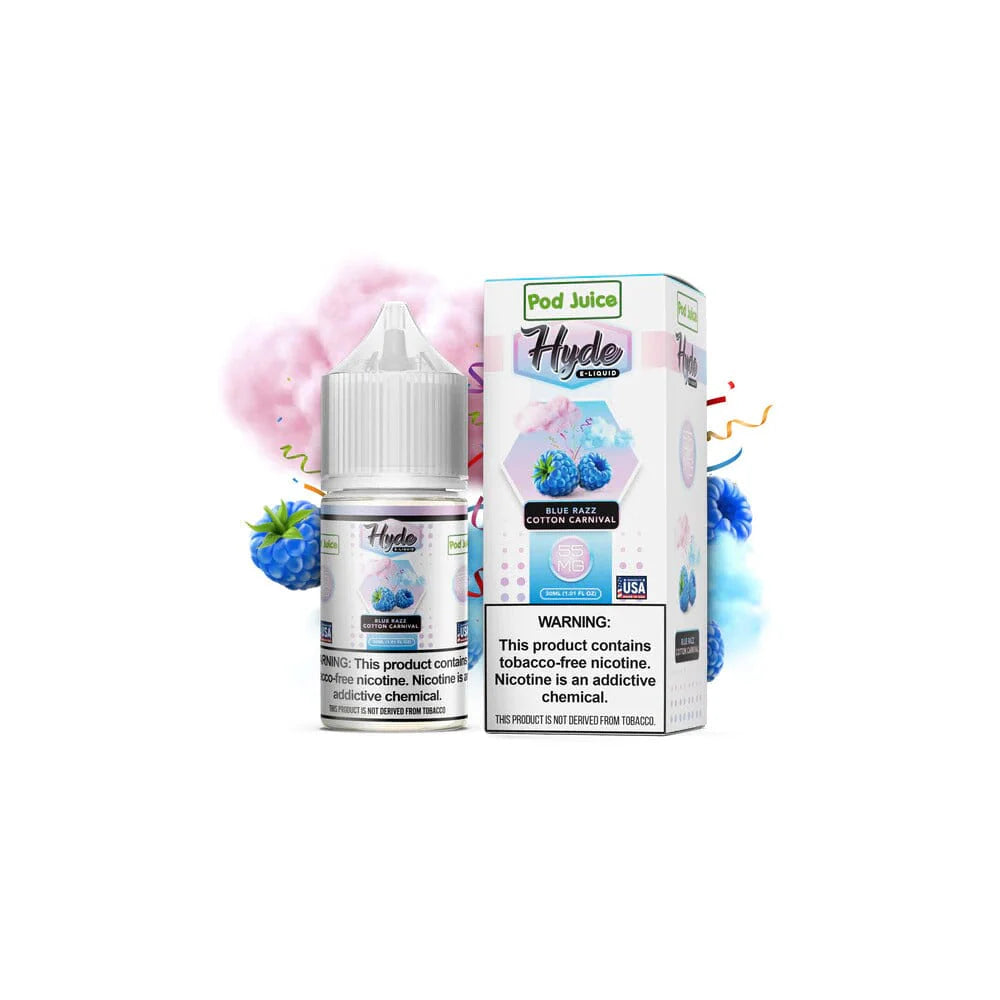 Pod Juice Hyde vape juice bottle and packaging on a white background