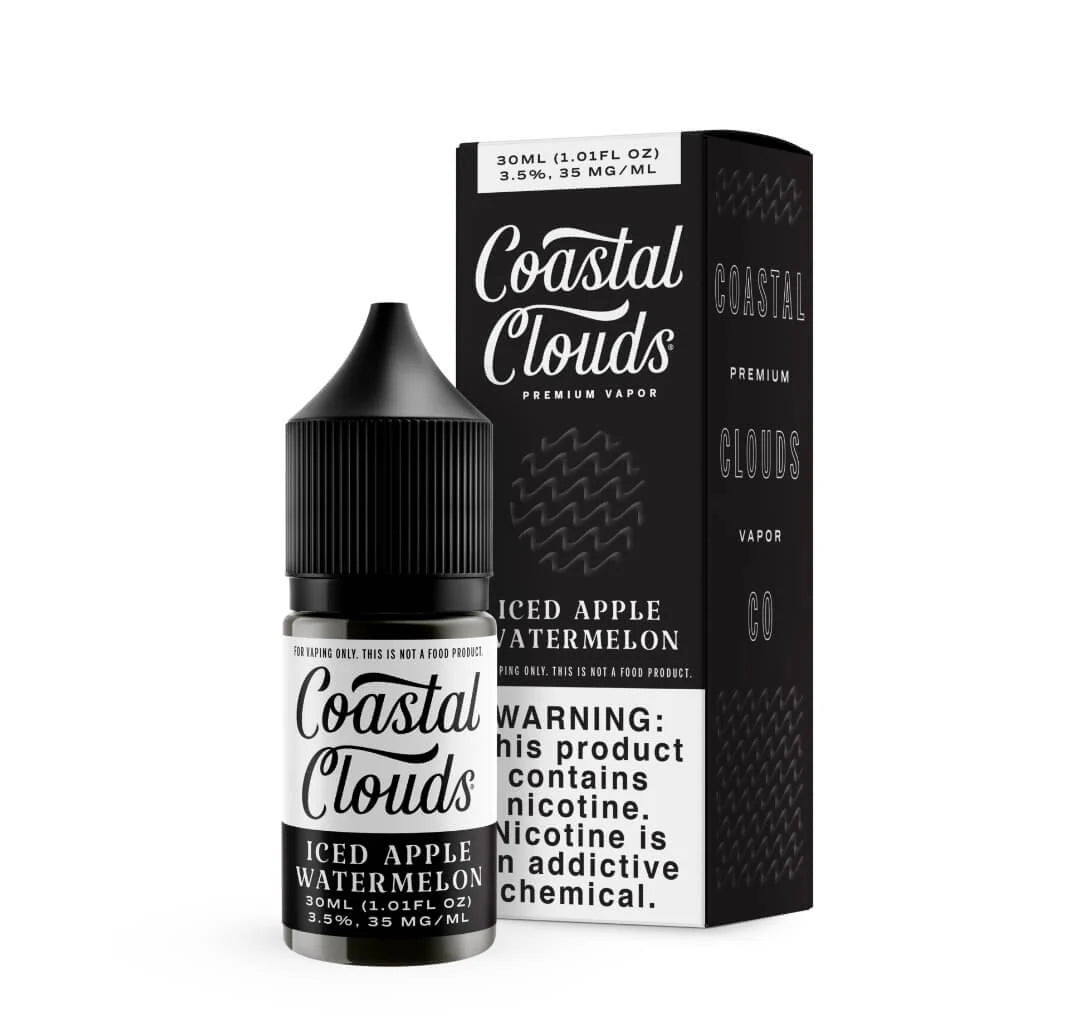 Coastal Clouds Blackberry Lemonade vape juice bottle and packaging on a white background