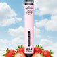 Pink vape pen with branding on a white background