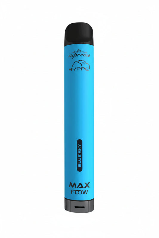 Blue vape pen with black top on a white background