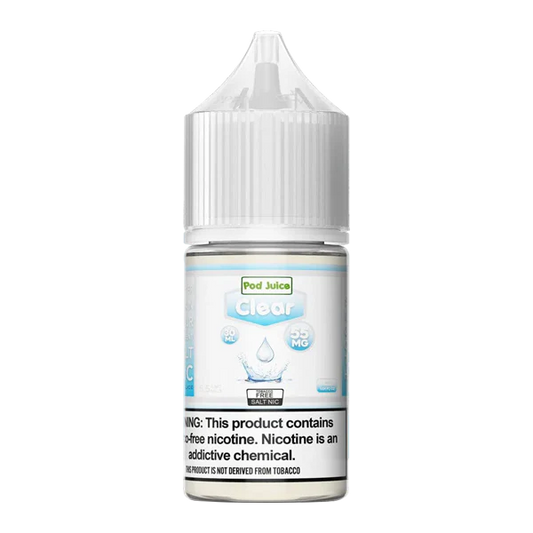 Pod Juice Clear e-liquid bottle on a white background