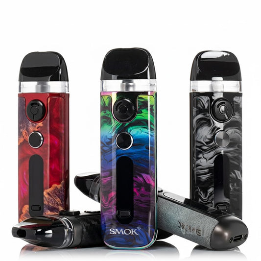 Three vaping devices with different designs on a white background